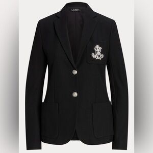 NWT Lauren Ralph Lauren Bullion Jacquard Logo Blazer. Large. Black. Retail $265